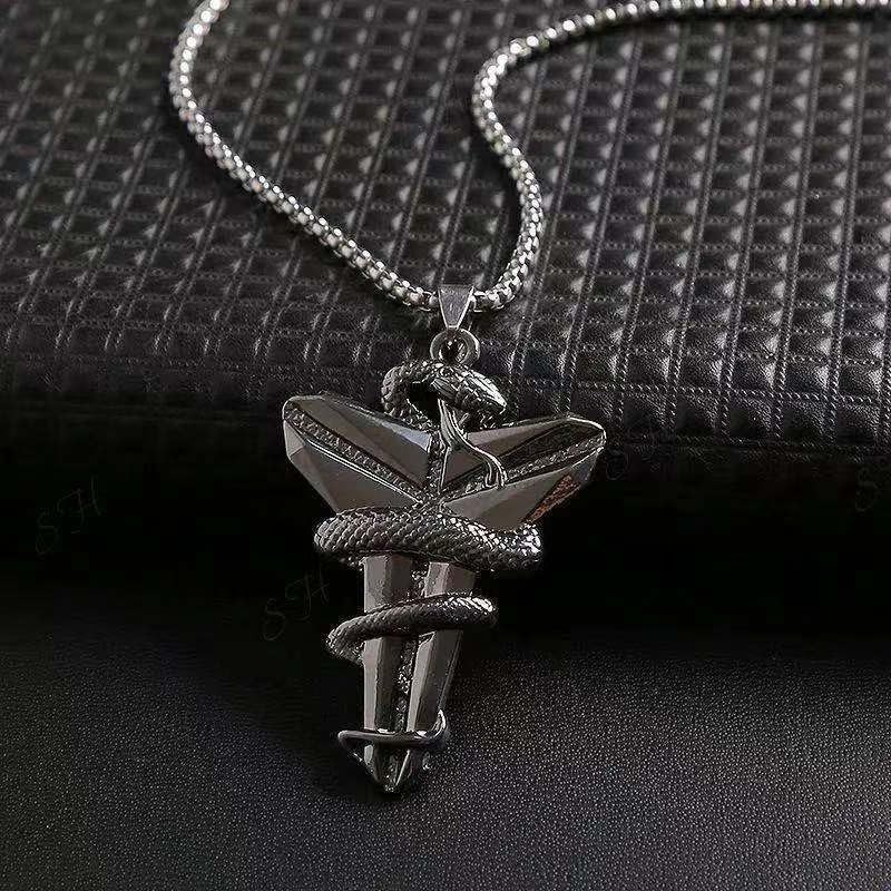 Q&D&S 2pcs Men's Punk Necklace Retro Viper Mamba Pendant Necklace