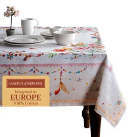 Maison d' Hermine Table Cloth Square Table 100% Cotton 60 x 60 Inches Tablecloth Reusable Decorative for Dining Room, Farmhouse, Home, Party, Festive & Wedding Spring Summer - Ibiza - Beige