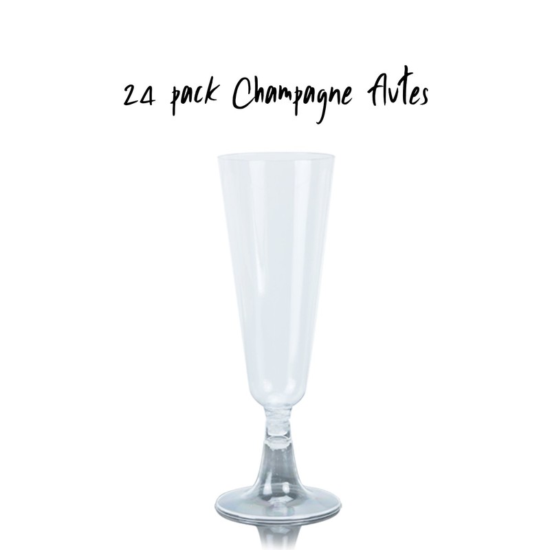 24 Clear Plastic Champagne Flutes/Glasses 140ml