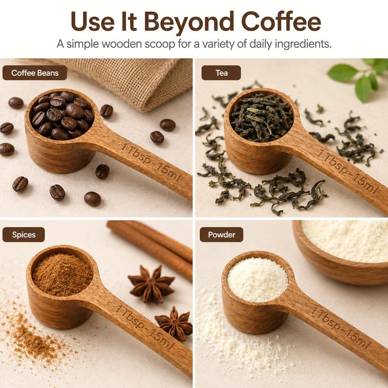 4 Pcs Coffee Acacia Wooden Scoop for Canisters Jars,15ml 1