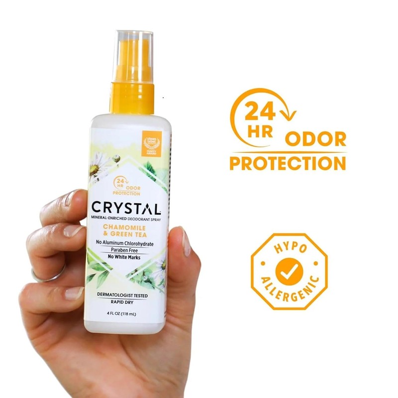 Crystal Deodorant Essence Spray 4 Ounce Chamomile/Green Tea, All Over