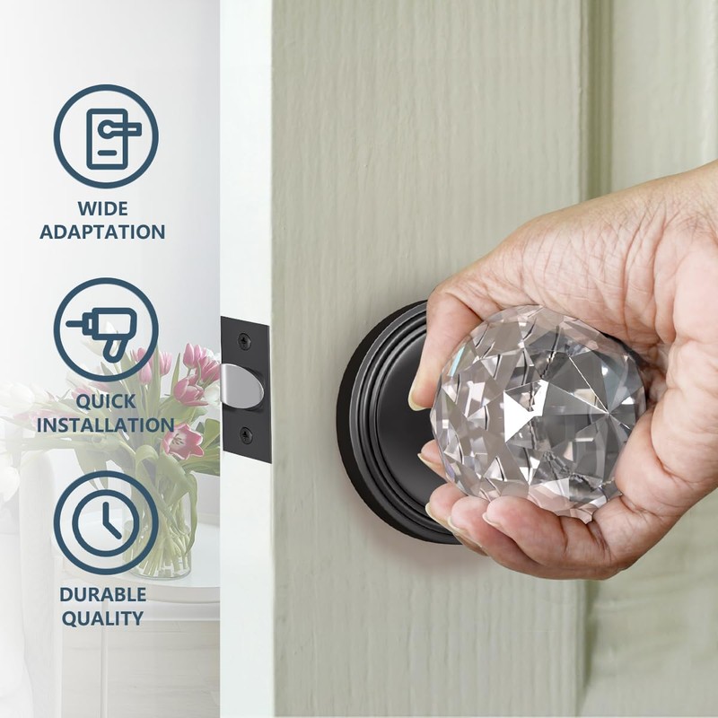 Bwintech 1 Pair Solid Crystal Black Door Knobs, 65mm Palace