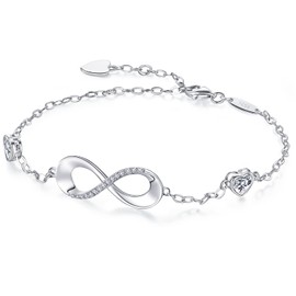 AM ANNIS MUNN Infinity Bracelet Women's 925 Sterling Silver Women's Bracelet Zirconia Adjustable Charm Bracelet Eternal Love Gifts for Mum Women Girlfriend, Sterling Silver