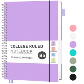 RETTACY Notebook B5 Lined, Lightweight Ring Binder, Diary 70 Sheets / 140 Pages for Writing, Notepad 100 GSM, College Ruled PVC Journal 19.3 x 25.4 cm - Purple