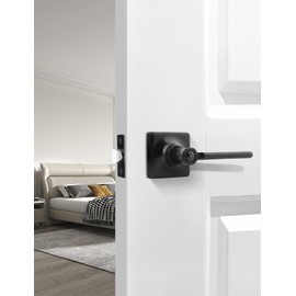 Mengico 5 Pack Privacy Door Handle, Matte Black Keyless Interior Door Knobs, Heavy Duty Square Door Lock for Bedroom & Bathroom, Reversible Flat Door Lever