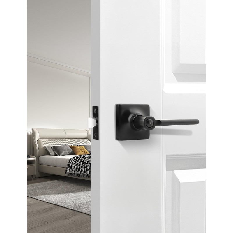 Mengico 5 Pack Privacy Door Handle, Matte Black Keyless Interior