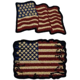 MILTACUSA Distressed American Flag Vintage Look Patch [2PC - Iron on sew on - MTB2,WF8]