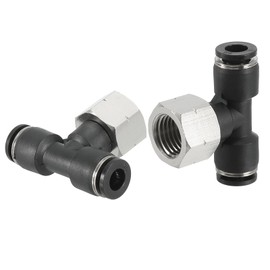 PATIKIL Female Branch Tee 1/4 Inch Tube OD x 1/4FNPT Thread Push to Connect Fittings for Air Water RO System, 2Pack Black