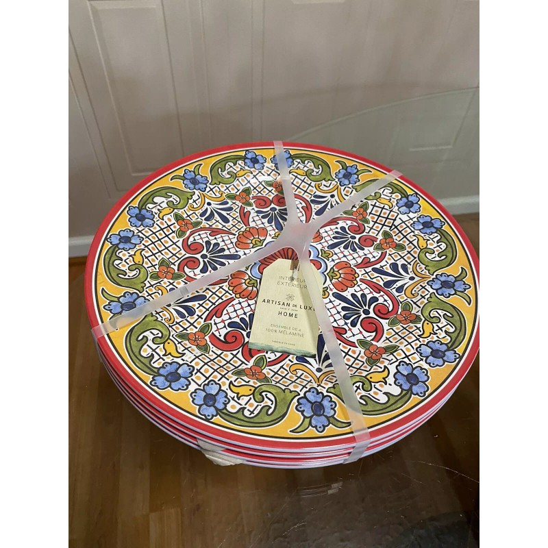 Artisan De Luxe Melamine Spanish Tile Medallion Dinner Plates 11"