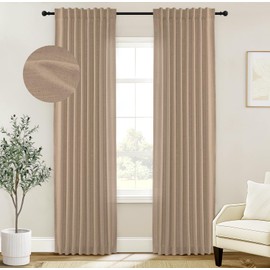 INOVADAY Linen Curtains for Living Room Bedroom, Back Tab Sheer Privacy Curtains 2 Panels, Light Filtering Farmhouse Drapes W50xL90 Rust Brown