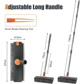 3-in-1 Dish Drainer Wiper, Tile Brush, Deck Brush, Cleaning Brush, 4 Poles, Adjustable Length, 27.6 - 52.8 inches (70 - 134 cm), Suitable for Porches/Entryways/Floors/Gardens, Cleaning Supplies, Bath
