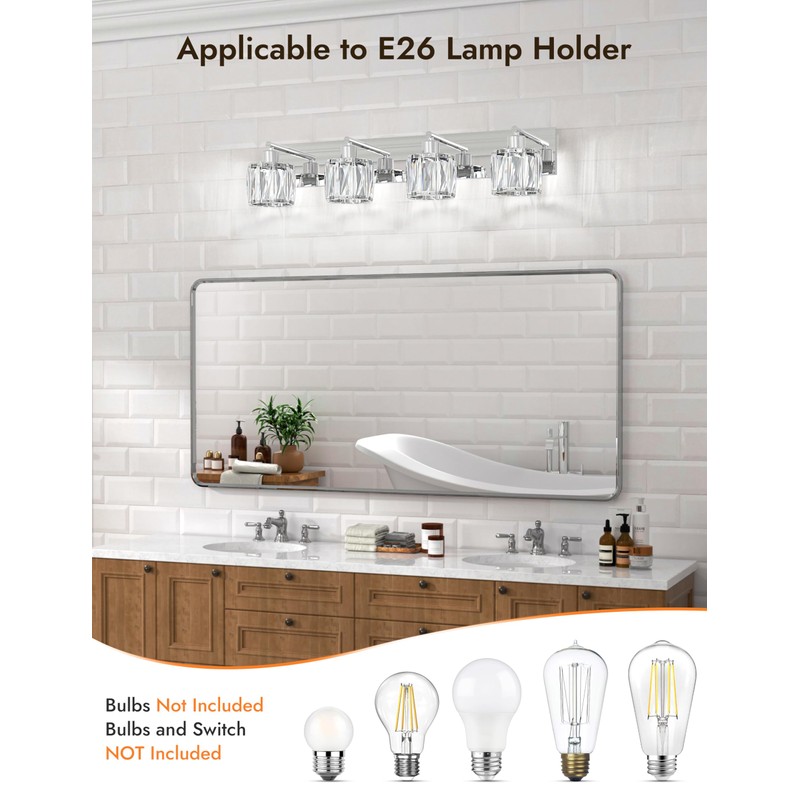 VOLISUN Crystal Vanity Lights - 4 Light Modern Stainless Steel