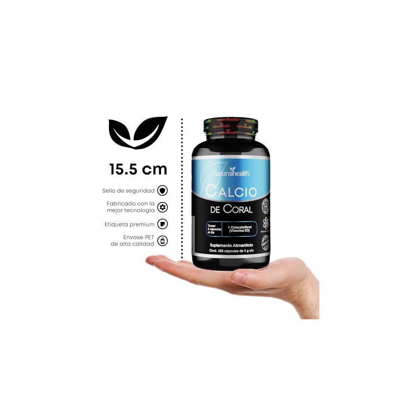 Natural Health. Calcio de Coral + Vitamina D3. Frasco con