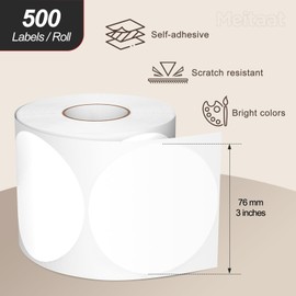 Meitaat Pack of 500 Round Stickers 76 mm Colour Coding Circle Labels Waterproof Roll Marking Dots White