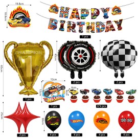 Ctxtqtdt 49 Pieces Hot Whels Birthday Decoration Boy, Hot Whels Birthday Party Set, Balloons Birthday Set, Children's Birthday Balloons Set, Party Decoration Birthday Set for Children