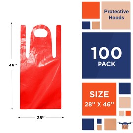 Disposable Aprons 28" x 46". Waterproof Plastic Bibs PE 1 mil. Yellow, Red. Pack of 50 Disposable Polyethylene Aprons Unisex Liquid-proof Workwear