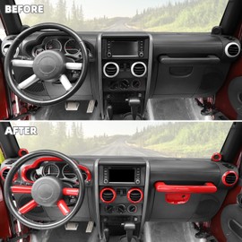 SQQP Carbon Fiber 14PCS Full Set Interior Trim Kit for 2007-2010 Jeep Wrangler JK JKU,Air Outlets A Pillar Speaker Glove Box Handle Dashboard Cover Trim