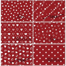 Juego de 6 manteles individuales para el día de San Valentín, 12 x 18 pulgadas, color rojo con corazones de amor para temporada, aniversario, boda, día festivo, decoración de mesa, fiesta, cocina