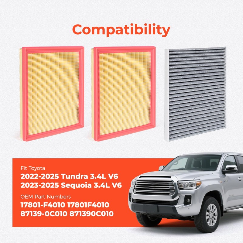 Engine & Cabin Air Filter Combo Kit - Compatible with