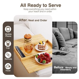 Kssiaz Bamboo Sofa Tray Table for Couch,Couch Arm Tray, Sofa Armrest Tray Table, Anti-Slip Arm Table Clip On Tray Sofa Table, Foldable Couch Cup Holder for Snacks,Phone,Control,Cups,Foldable