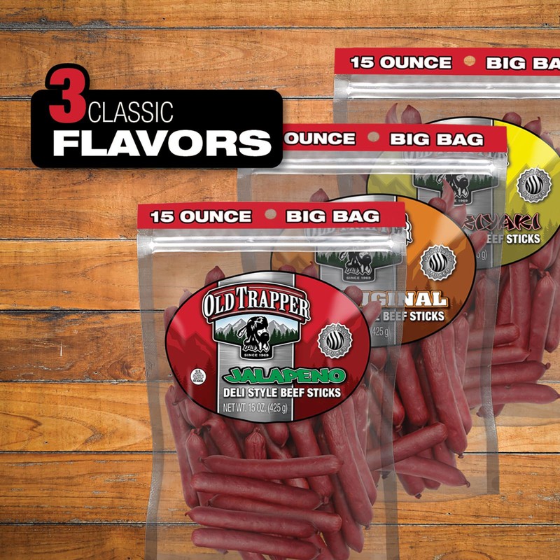 Old Trapper Jalapeno Beef Sticks 15 Ounce Sugar Free Meat