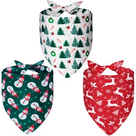 Agroon Christmas Dog Bandanas Large 3PCS, 6 Pattern Holiday Scarf for Boy and Girl, Triangle Reversible Bibs Breed for Puppy Pets