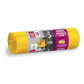 Anna Zaradna Bin Liners with Handles, 60 L, Strong, Pack of 16, Citrus Fragrance, Rubbish Bag, Rubbish Bag, Rubbish Bags for Household Rubbish Office, Made of HDLD Film, Yellow