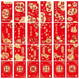 24Pcs Chinese Hong Bao Red Envelopes, Greetings Chinese Money Lucky Red Envelopes for Chinese New Year, Chinese Festival, 2 Size Hong Bao Cash Red Pockets for Birthday Wedding