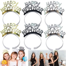 JOKILY Pack of 6 Happy New Year Headbands, 2024 New Year's Eve Party Headband, New Year's Eve Headband, Crown Headpiece, Silver Rhinestone, Glittering, New Year Celebration, Party Hair Accessories