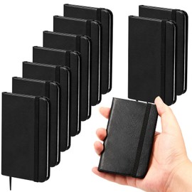 Qeeenar 10 Pcs Hardcover Leather Pocket Notebook 4 x 2.5 Inch Small Notebook 50 Sheets Hardcover Mini Notepad Tiny Lined Journal Notebook for Office Home School Writing Supplies (Black)
