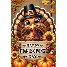 Blissyard Garden Flags 12x18 Inch Happy Thanksgiving Day Garden Flag Turkey with Pilgrim Hat Pumpkin Sunflower Fall Decoration Yard Flag for Outside Porch Lawn Autumn Outdoor Banner