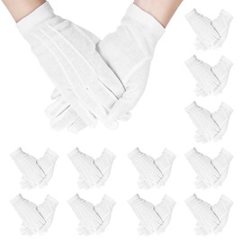 MECCANIXITY White Cotton Gloves Parades Costume Gloves Formal Tuxedo Uniform Glove Jewelry Inspection Gloves for Men Women Marching Band Cosplay Wedding Part, Pair of 12