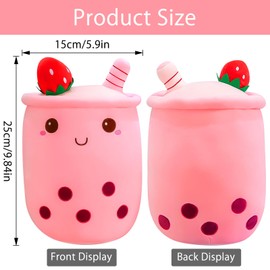 DAWRIS Bubble Tea Plush Cushion, Plush Toy, Stuffed Toy, Boba Tea, 25 cm, Milk Tea Cup, Plush Cushion, Soft Cuddly Toy, Plush Cushion Toy for Christmas, Birthday (Green) (Pink)