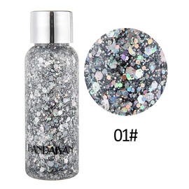 Punifengsi Sequins Body Glitter Gel, Make Up Long Lasting Glitter for Body Face Hair Eyeshadow for Music Festival Party Carnival Long Lasting Face Glitter, No Glue Needed and Easy to Remove. (Silver)