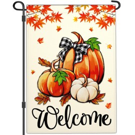 Aroxtms Welcome Fall Garden Flag Autumn Thanksgiving Pumpkin Garden Flags for Outside 12×18 Inch Double Sided Small Seasonal Garden Flag Outdoor Fall House Yard Sign Holiday Decorations