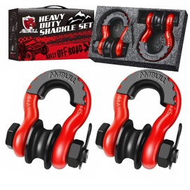 AMBULL Upgraded Snatch Block, 3/4" D Ring Shackle (2 Pack) 22,000lb Break Strength with Towing Pulley, Heavy Duty Offroad Recovery Accessory for Truck, Tractor, ATV & UTV - Red