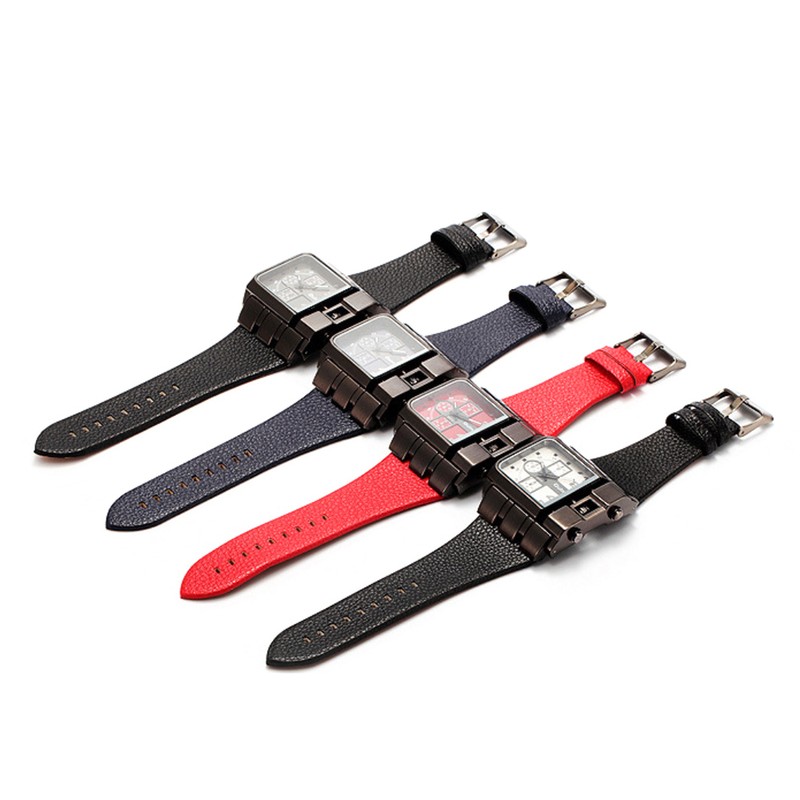 OULM Luxury Quartz Watch Men Square Dial Leather Band Watches