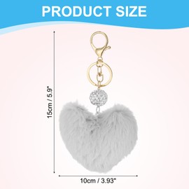 PATIKIL Faux Fur Pom Pom Keychain, Artificial Cute Puff Ball Keychain Heart Fluffy Charm Plush Pendant Chains for Purse Backpack Car Key Bag Tote Handbag, Light Grey