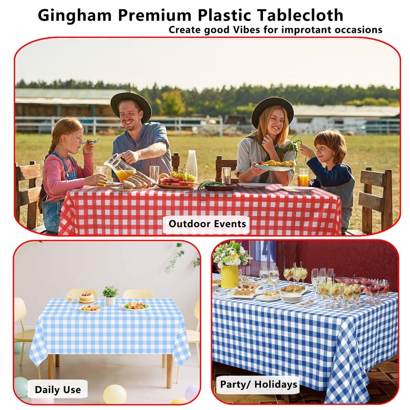 2pcs Light Blue and White Checkered Disposable Tablecloth Table Covers,137