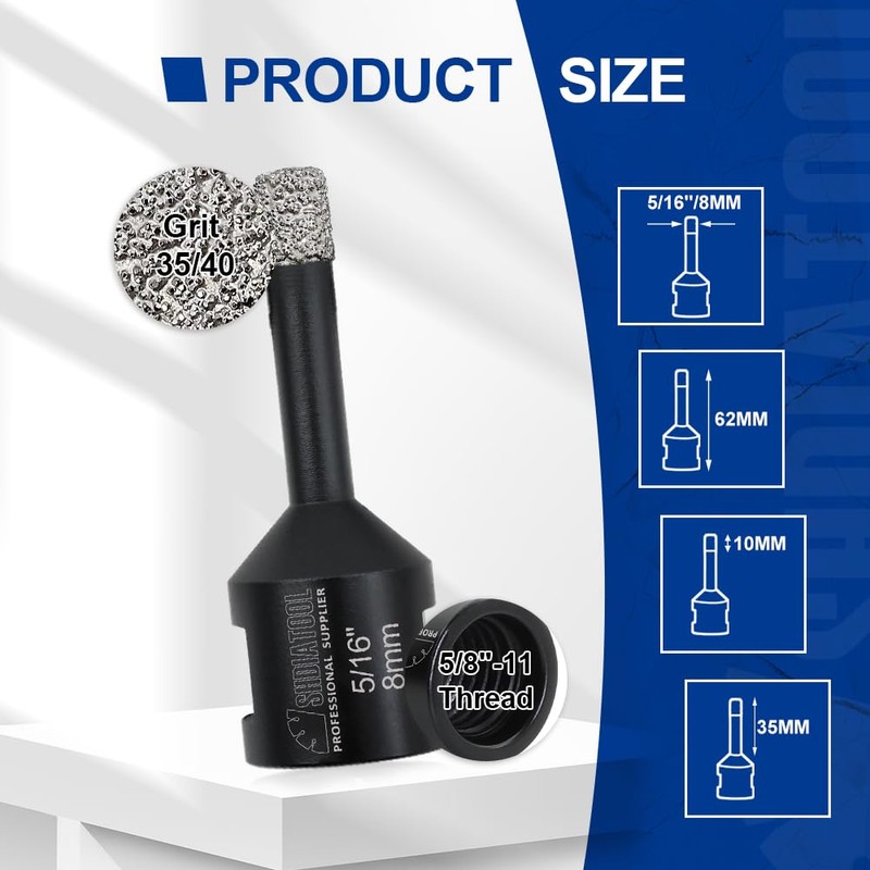 SHDIATOOL Diamond Core Drill Bits 2PCS 5/16 Inch for Porcelain