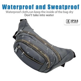 ProBytes (Grey) Faux Leather Bum Bag - Unisex Fashion Accessory, Waist Pouch, Money Bag, 4 Zipper Spacious Compartments, Waterproof, Buckle Strap, Travel, Holiday, Passport, Document, Clutch, Purse