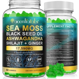 Vceeoy Sea Moss Gel, Black Seed Oil,Ashwagandha,Natural Ingredients Shilajit & Ginger Sea Moss Gummies,60 Gummies