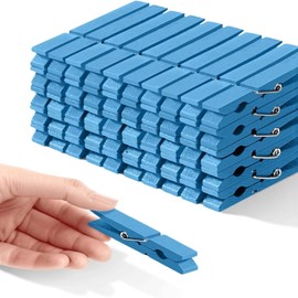 50 Pack Natural Wooden Clothespins, Vibrant Colors - 2.9 Inch Big Clips for Laundry, Crafts, Photos, Party Decor - Eco-Friendly Non-Slip Clothes Pins & Cheer Pins (Blue, 50 PCS)