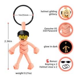 PARAELVES KeyChain, Paracord Vehicle Keychain for Motorcycle, Scooter, Car, Backpack- Anti-Lost Funny Minifigure Key Ring with Flip-Up Helmet Visor, Glow in Dark Cool Key Accessory, Orange