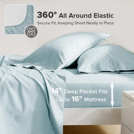 Comfort Spaces 100% Cotton Sheets King, Breathable & Soft Cotton Sheets, Naturally Cool Cotton Bed Sheets with 14" Elastic Pocket Fits up to 16" Mattress, All Season Sheet Set, Light Blue 4 Piece