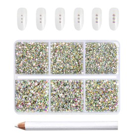 Beadsland 7200 pieces flatback rhinestones, clear rhinestones, nail gemstones, round crystal rhinestones for crafts, mixed 6 sizes with wax crayon kit, SS3-SS10, crystal AB