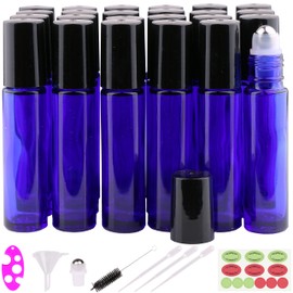 inice inice 24 Pack,10ml Roller Bottles for Essential Oils Cobalt Blue Glass Stainless Steel Roll On Ball Bottles for Travel