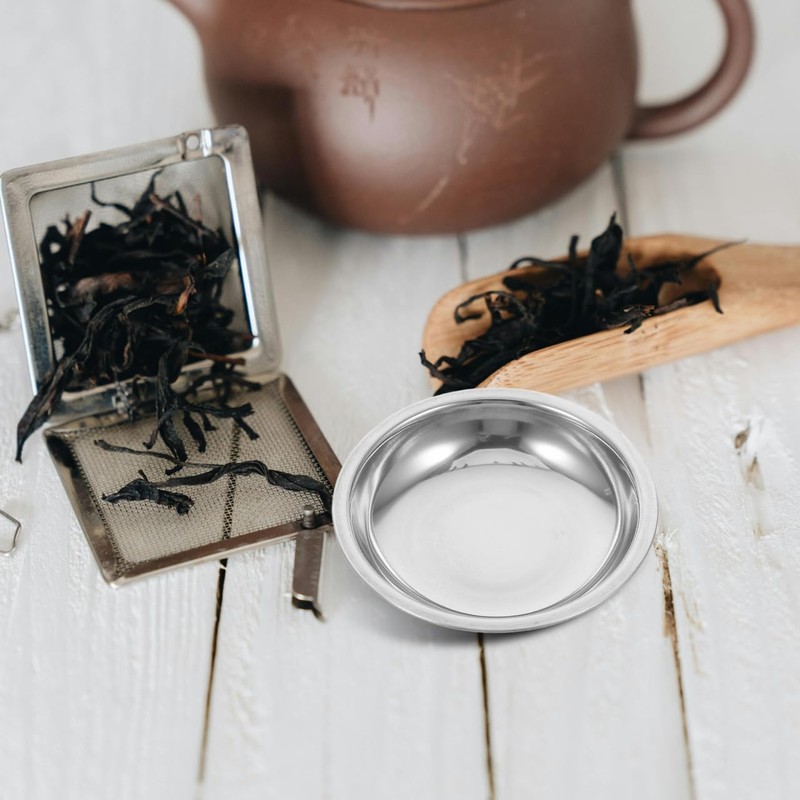 Luxshiny 6pcs Stainless Steel Tea Bag Dish Round Coaster for