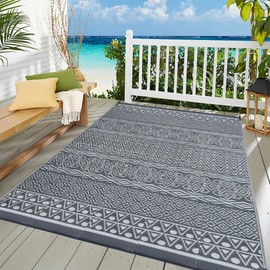 SAND MINE Reversible Mat, Indoor Outdoor Rug Carpet, Reversible Patio Rug, RV Camping Rug, Plastic Straw Rug, Large Floor Mat for RV, Patio, Backyard, Deck, Picnic, Camping, Grey & White, 6' x 9'