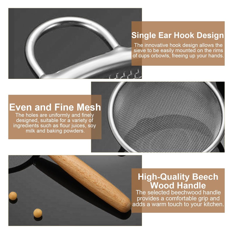 Dewocke High-quality 10 cm stainless steel kitchen strainer with wooden